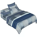 Modern Blue White Gray Plaid Double Bed With Matching Bedspread And Pillows 3d model
