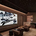 Modern Home Theater Interior Design With Starry Ceiling Large Screen And Bar Counter 3d model
