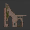 Ruined Brick Arch Structure With Ancient Wall Windows And Climbing Ivy 3d model