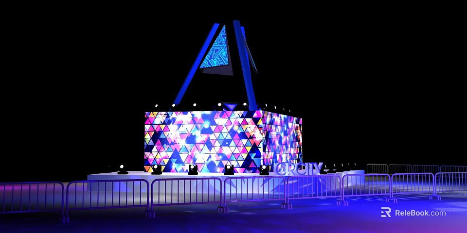 Illuminated Night Structure With Triangular Top And Colorful Patterns CITY Sign 3d model 