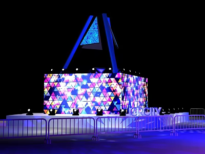 Illuminated Night Structure With Triangular Top And Colorful Patterns CITY Sign 3d model