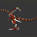 Red And White Mechanical Dragon 3D Model With Long Tail And Sharp Claws 3d model