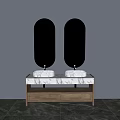 Contemporary Double Sink Vanity with Marble Countertop Backlit Mirrors and Wooden Cabinet