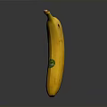 Fresh Yellow Banana Standing Upright on Black Surface with Green Sticker