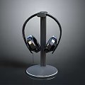 Premium Computer Headphones On Sleek Modern Stand With Black Background Design 3d model
