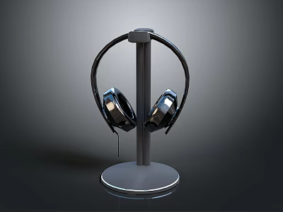 Premium Computer Headphones On Sleek Modern Stand With Black Background Design 3d model