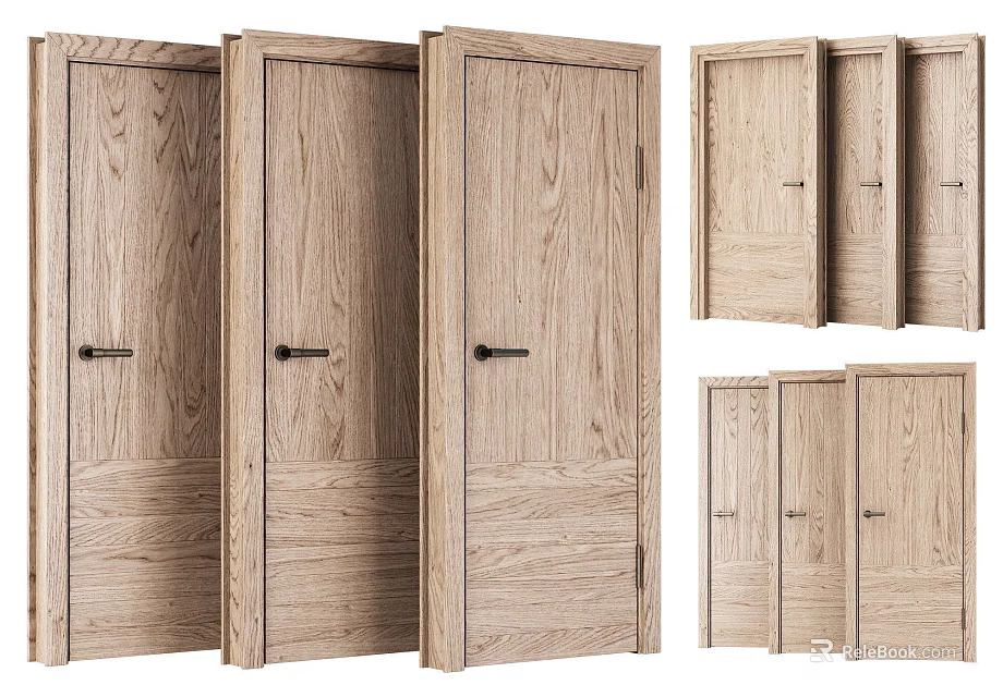 Wooden Hinged Doors With Natural Grain Modern Design For Home Interior Spaces 3d model 