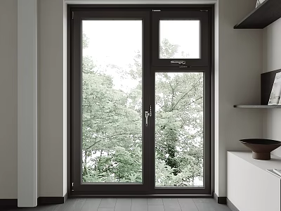 Modern Black Frame Casement Window With Clear Glass And Green Outdoor View 3d model