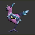 Colorful Fantasy Bird With Pink Body Blue Feathers And Yellow Accents