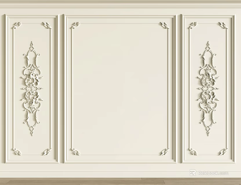 Detailed Decorative Lines Design On Elegant White Interior Wall Panels 3d model