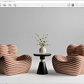 Casual Sofa Set With Striped Pattern Small Round Table And Flower Vase For Living Room