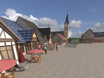 Hinged Wooden Door In Medieval Town Square With Traditional Architecture And Historic Building Features 3d model