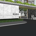 Modern Residential Entrance Gate with Marble Wall Greenery and Landscaped Trees