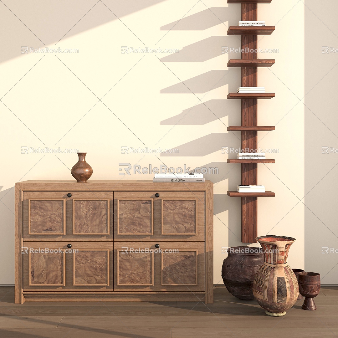 Cabinet Storage Cabinet Side Cabinet Low Cabinet Sideboard Cabinet Bookshelf Ceramic Basin Pottery Pot 3d model