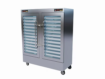 Cafeteria Stainless Steel Double Door Glass Door Food Storage Cabinet With Shelves And Wheels 3d model