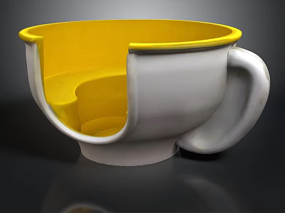 Creative White Cup Shaped Living Item With Yellow Interior And Handle 3d model