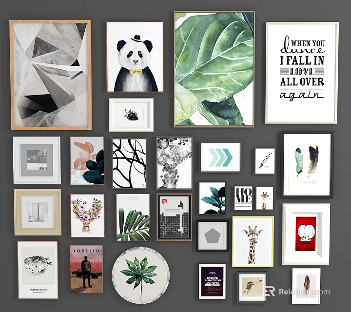 Collection Of Assorted Decorative Artworks With Various Patterns And Frames 3d model 