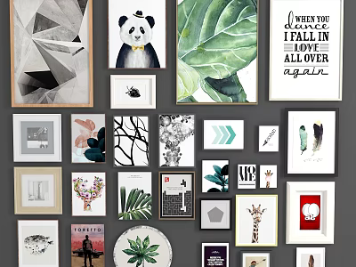 Collection Of Assorted Decorative Artworks With Various Patterns And Frames 3d model