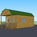 Wooden Cabin Exterior Design With Green Roof Porch And Windows