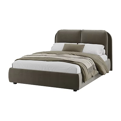 Double Bed with Curved Gray Headboard White Sheets Gray Blanket and Pillows Modern Design 3d model