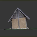 Traditional Thatched Roof Building Model With Mud Walls Small Entrance And Green Grassy Base