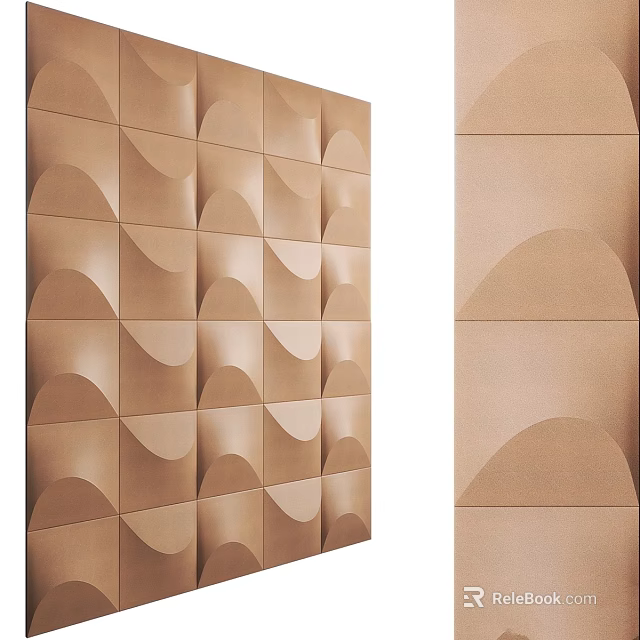 3D Textured Wall Panel With Geometric Wave Patterns In Warm Brown Color 3d model 