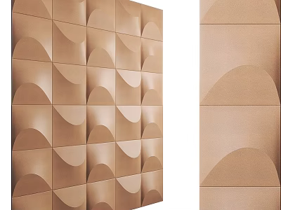 3D Textured Wall Panel With Geometric Wave Patterns In Warm Brown Color 3d model