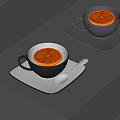 Stylish Black Cup With Black Tea And Orange Slice On White Saucer And Spoon