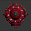 Building Exterior Red Fire Hydrant With Green Top And Metal Chains