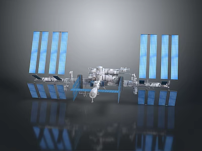 Space Station Equipment With Large Blue Solar Panels And Metallic Structural Modules 3d model