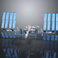 Space Station Equipment With Large Blue Solar Panels And Metallic Structural Modules 3d model