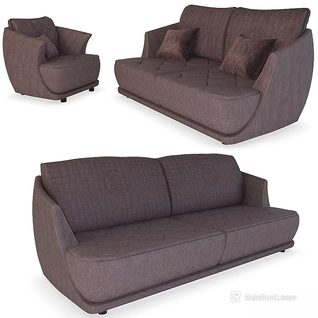 Modern Gray Fabric Two Seater Sofa With Quilted Design And Soft Cushions 3d model