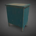 Vintage Blue Cabinet With Single Door And Metal Hinges On Legs
