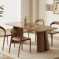 Modern Wooden Dining Table Set with Four Chairs Potted Plant and Wall Art
