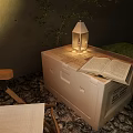 Floor Lamp With Sunset Projection Creating Cozy Indoor Atmosphere And Armchair Side Table Potted Plant