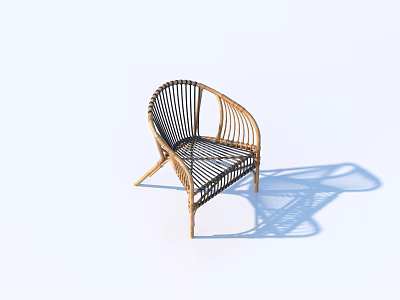 Modern Minimalist Rattan Leisure Chair With Curved Backrest And Wooden Frame 3d model