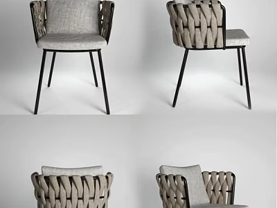 Stylish Modern Dining Chairs with Woven Backrest Padded Seat and Metal Legs 3d model
