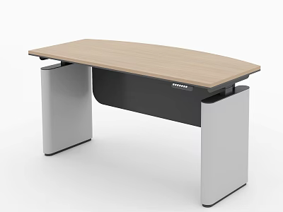 Modern Office Desk With Light Wood Grain Curved Top And Silver Metal Legs 3d model