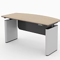 Modern Office Desk With Light Wood Grain Curved Top And Silver Metal Legs
