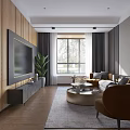 Modern Hotel Guest Room Interior With Wooden Walls Large Screen TV Green Plant And Sofa