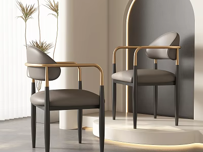 Modern Dining Chairs with Gold Metal Frame and Gray Leather Seat in Contemporary Interior 3d model