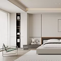 Modern Minimalist Bedroom Interior Design With Bed Wardrobe Rug Decorative Painting And Ceiling Lighting