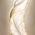 Elegant White Feather Wall Decor With Gold Accents And Soft Lighting 3d model