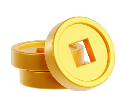 Golden Circular Decorative Ornament Set With Square Hole Design Stacked Together 3d model
