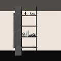 Modern Open Design Bookshelf With Black Marble Column Metal Frame And Decorative Items