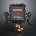 Retro Entertainment Appliance Game Controller Featuring Joysticks Screen Displaying READY And Decorative Stickers