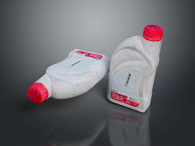 Two White Plastic Liquid Food Bottles With Red Caps And Label Design 3d model