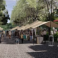 Scenic Park Landscape With Lush Trees Green Grass Camping Tents Playground And Seating Area