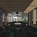 Modern Billiard Room With Green Felt Table Large Windows And Yellow Striped Ceiling