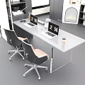 Modern Home Office Desk With Two Laptops Brown Chairs Coffee Cup Glass Kettle And Phone